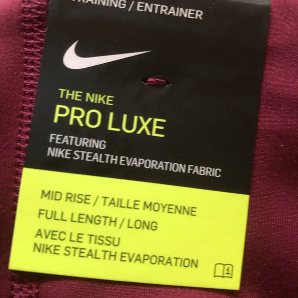 Nike Pro Stealth Burgundy Mid Rise Athletic Leggings, Full Length Size Medium - Picture 14 of 14